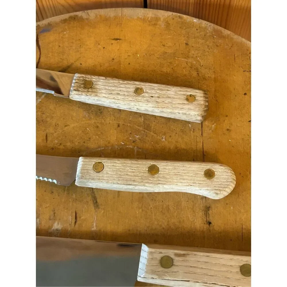 Old Homestead Knife Set 3 PCs. Lifetime Cutlery Japan Wood Handles (5132)